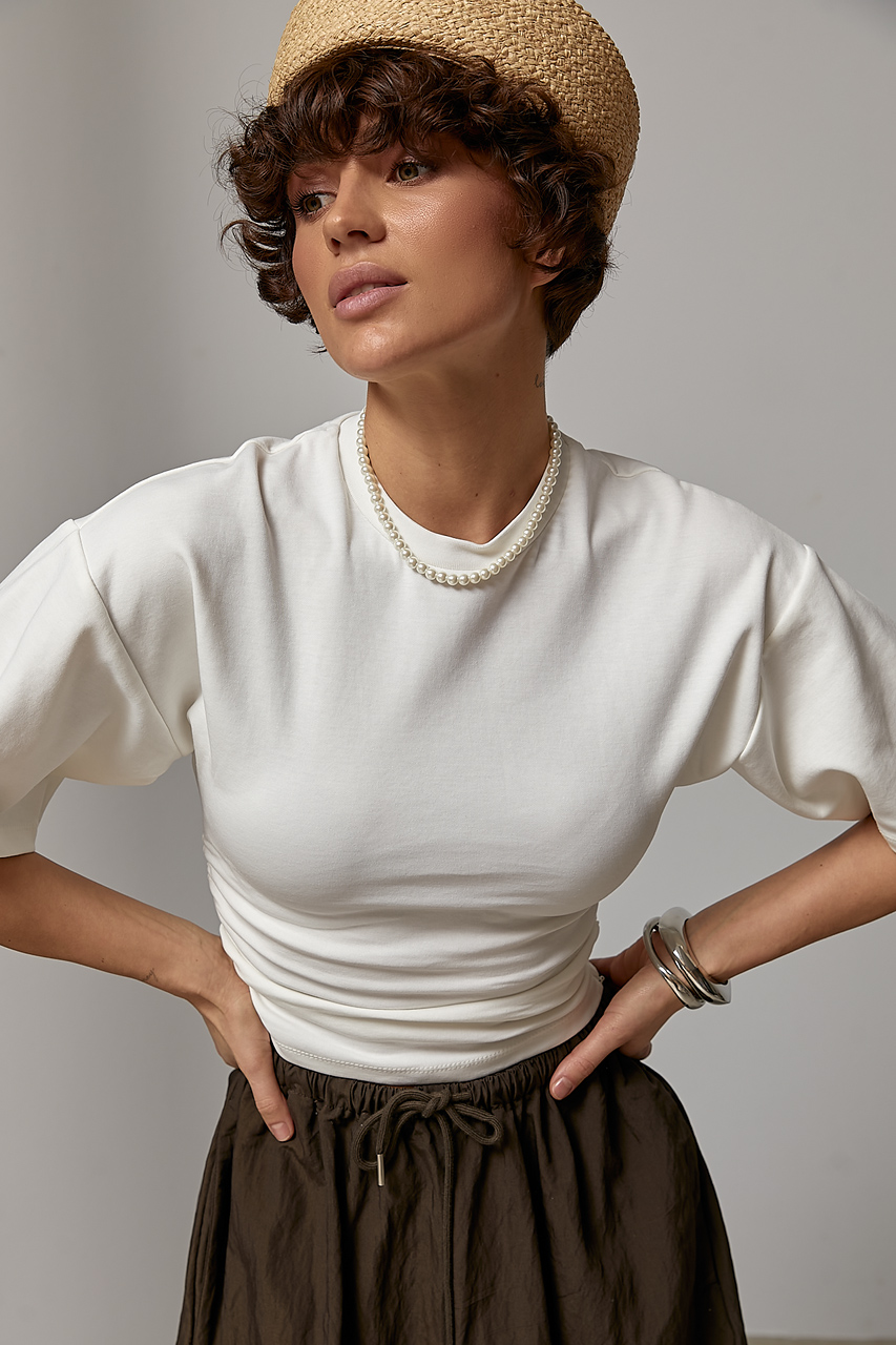 Коротка футболка з широкими плечима LX-10743347 Коротка футболка з широкими плечима LX-10743347