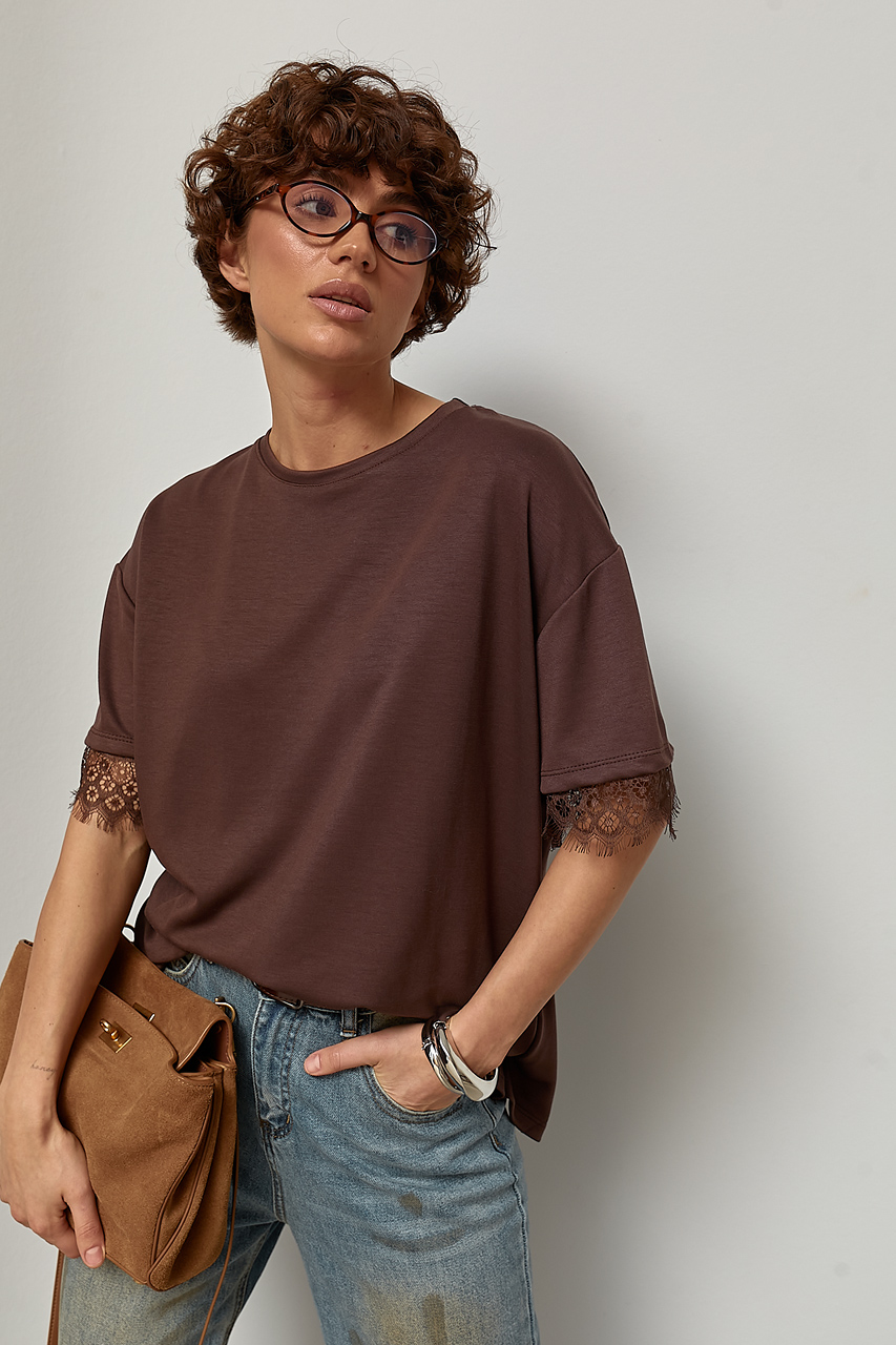 Вільна футболка з мереживною вставкою на спині  LX-10744028