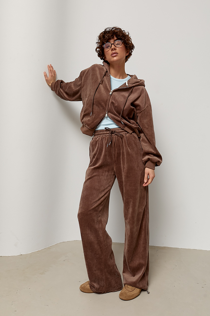 Однотонний велюровий спортивний костюм з капюшоном