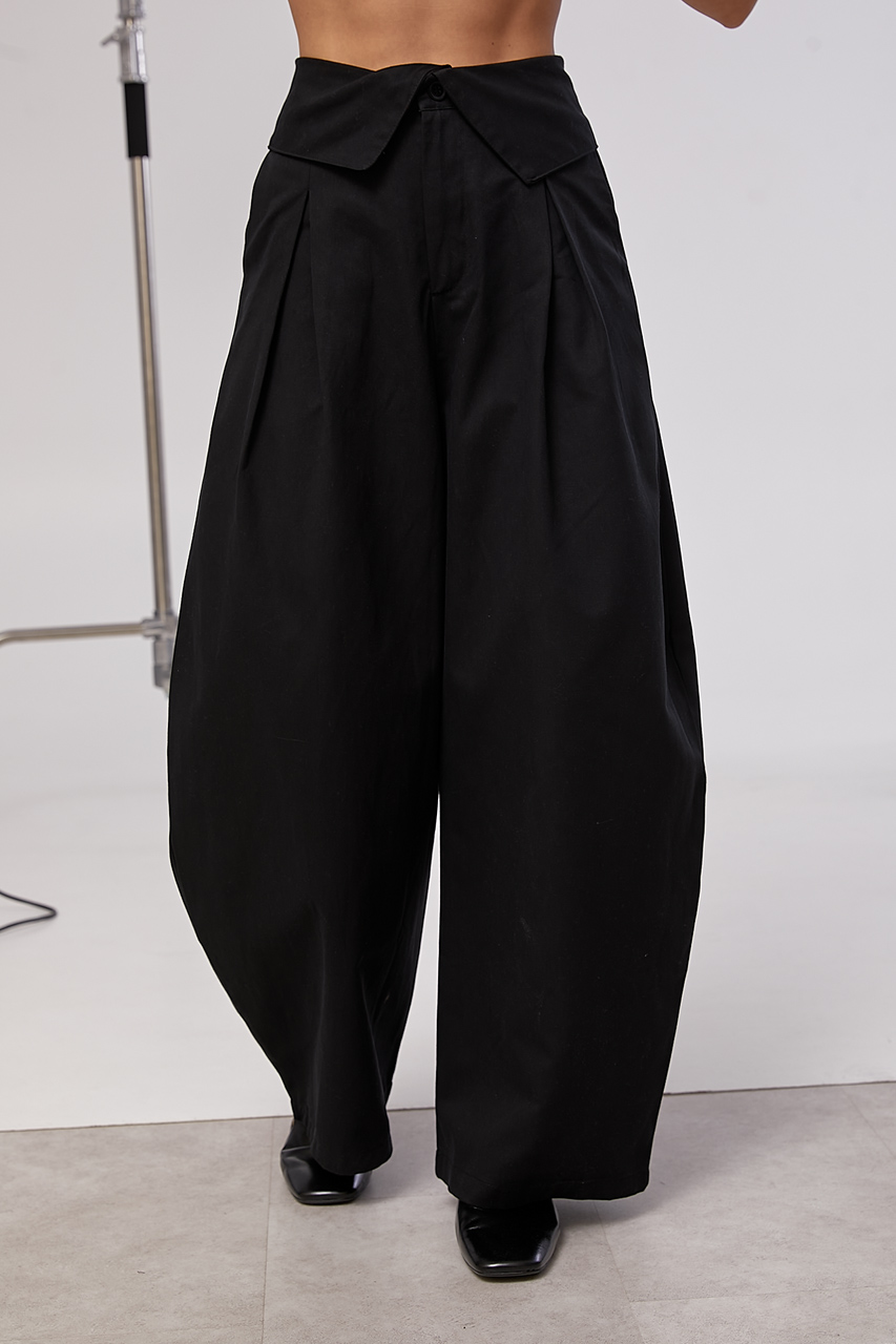 Котонові широкі штани з акцентним поясом  LX-10745009