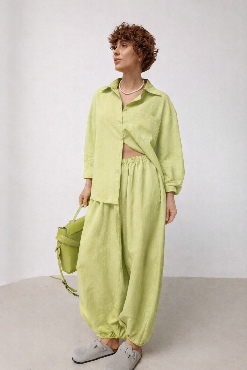 Вільний костюм із сорочкою та штанами-аладінами LX-10745325 Вільний костюм із сорочкою та штанами-аладінами LX-10745325