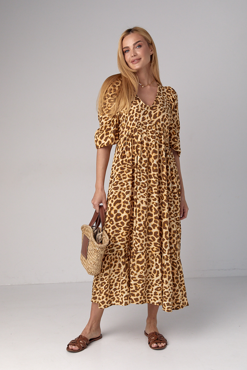 Літня сукня міді з леопардовим принтом