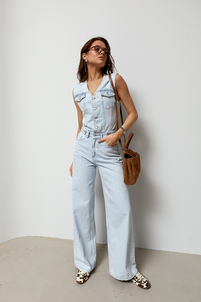Джинсовий однотонний комбінезон