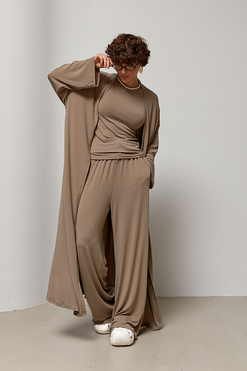 Легкий костюм із довгого кардигана, футболки та широких штанів  Ls-1333