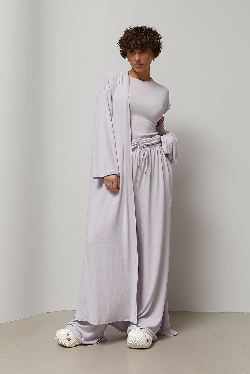 Легкий костюм із довгого кардигана, футболки та широких штанів  Ls-1336