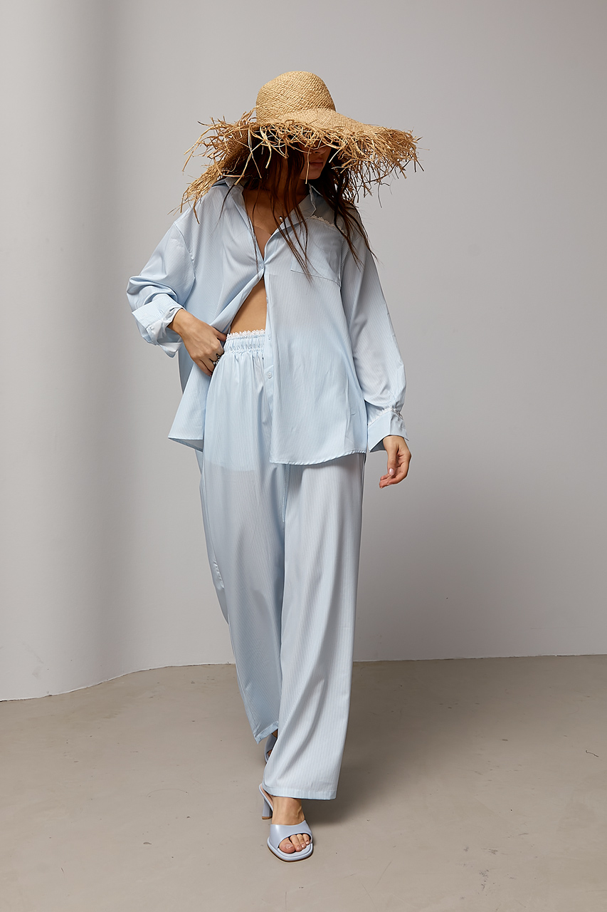 Смугастий костюм із сорочки та штанів палаццо  Ls-1354
