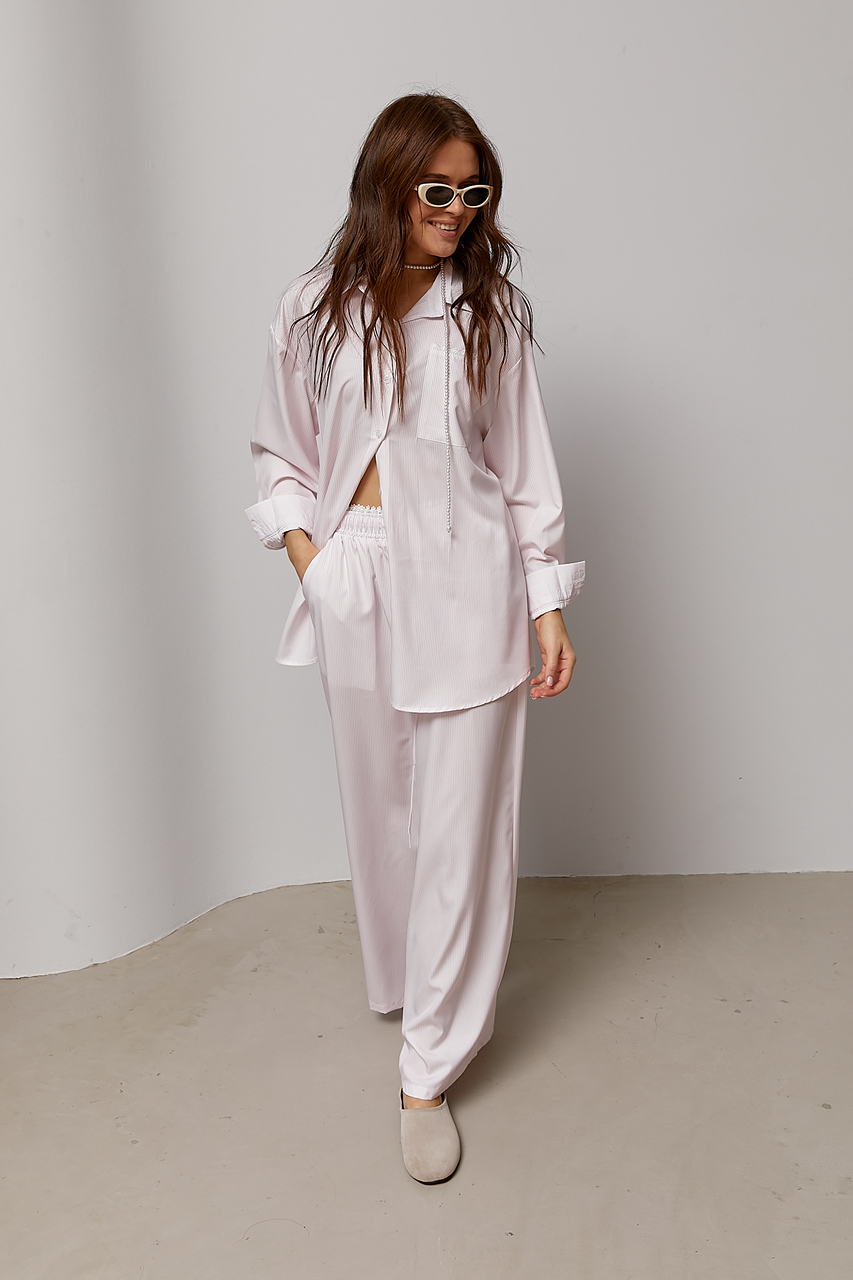 Смугастий костюм із сорочки та штанів палаццо  Ls-1355