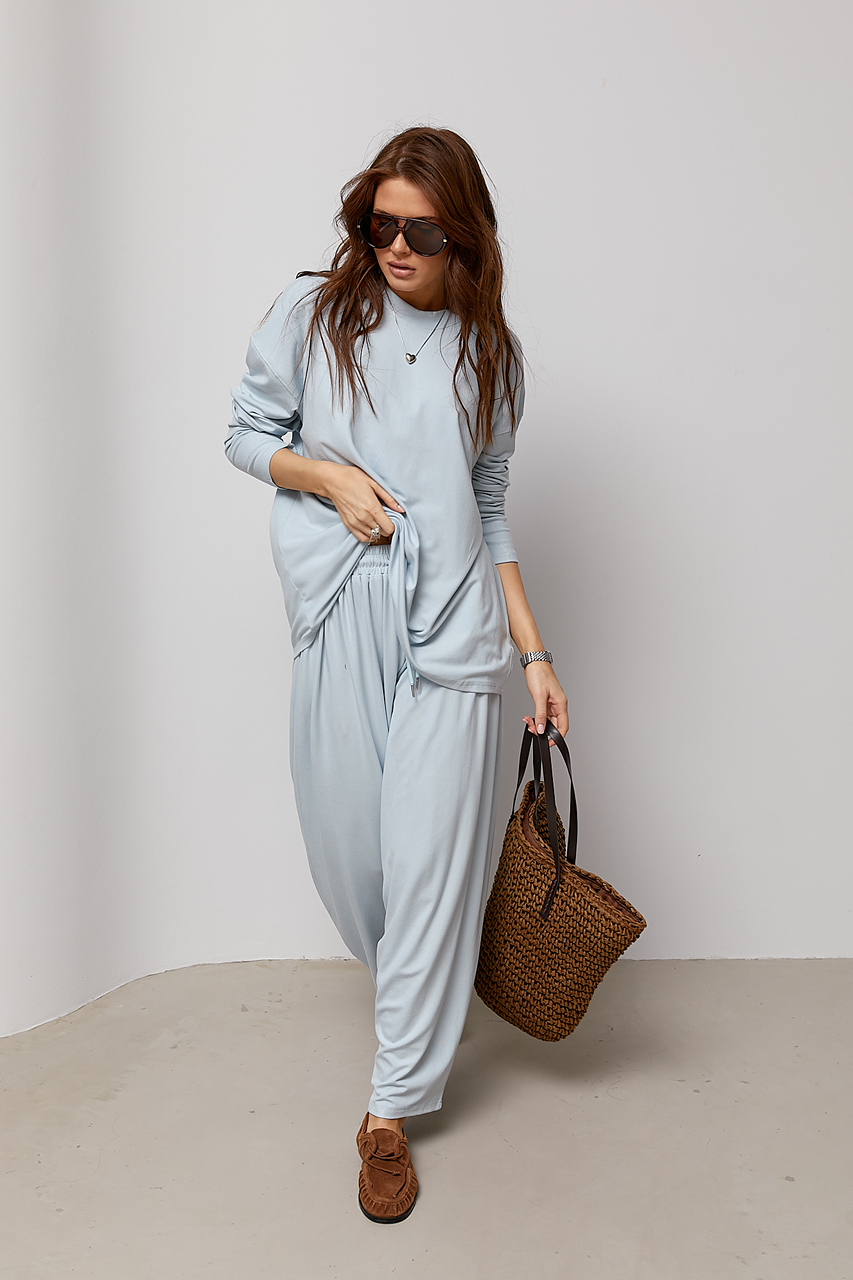 Однотонний вільний костюм з вільним лонгом та штанами  Ls-1356