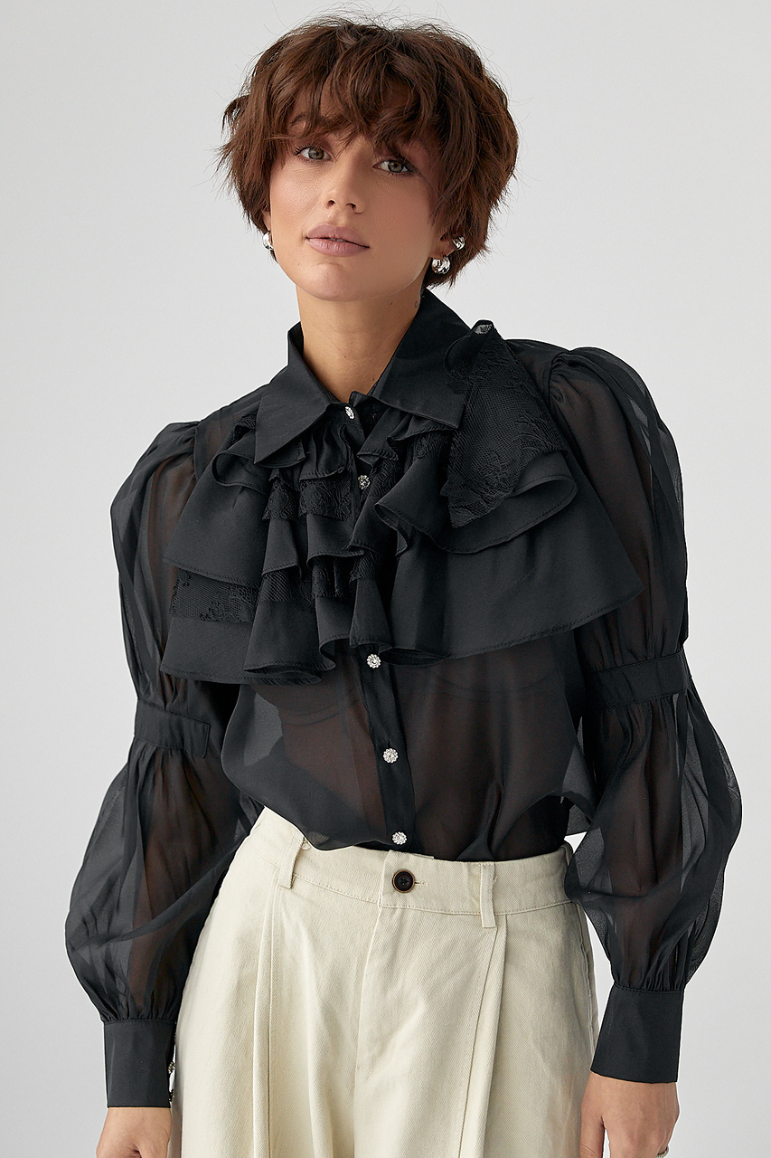 Прозора блуза з мереживними вставками  Ls-1569