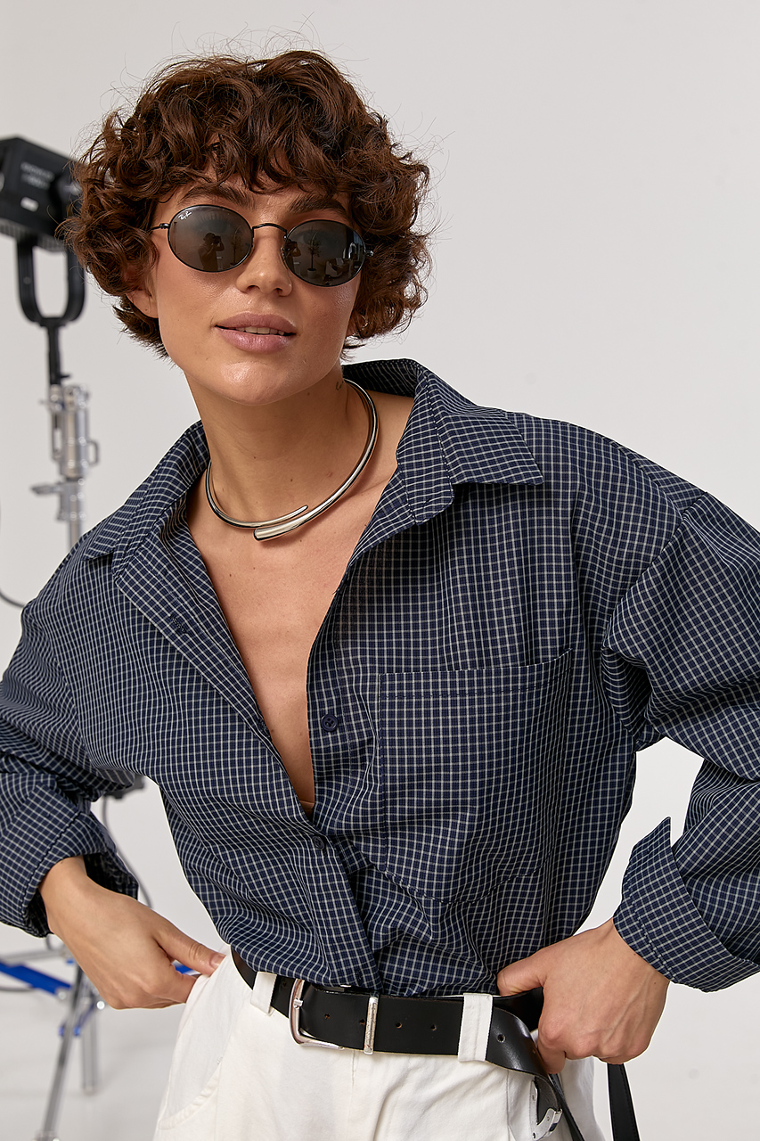 Класична сорочка на ґудзиках у дрібну клітинку  Ls-1590