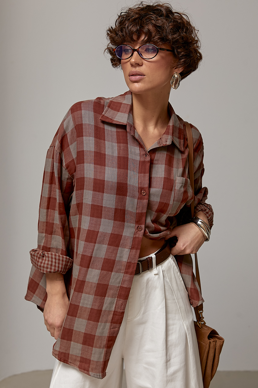 Картата сорочка оверсайз на ґудзиках  Ls-1604