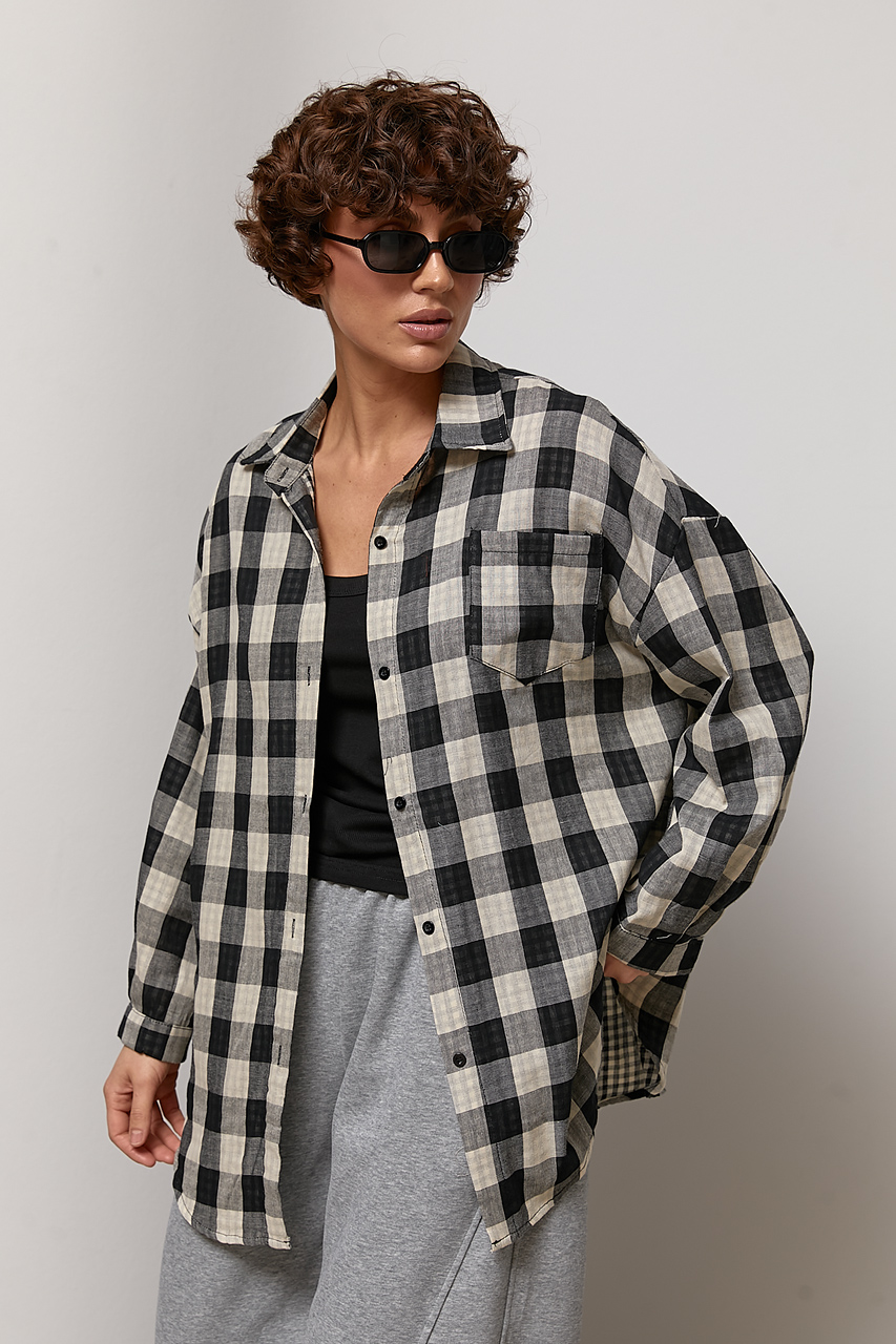 Картата сорочка оверсайз на ґудзиках  Ls-1605