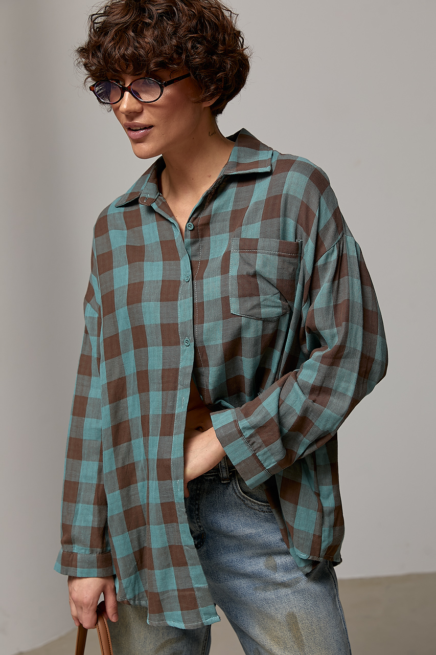 Картата сорочка оверсайз на ґудзиках  Ls-1606