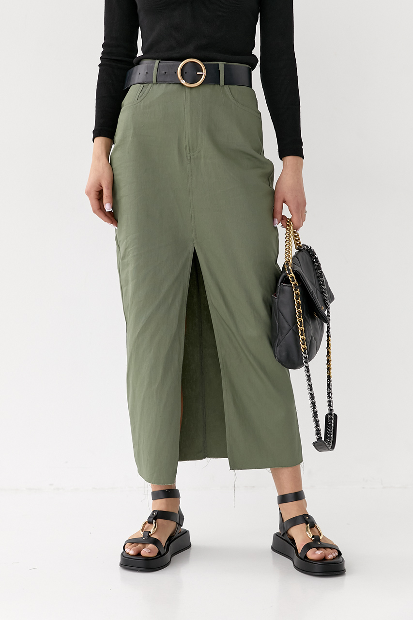 Котонова спідниця міді з розрізом