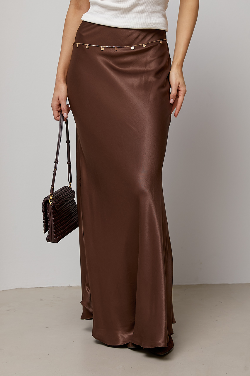 Атласна жіноча довга спідниця