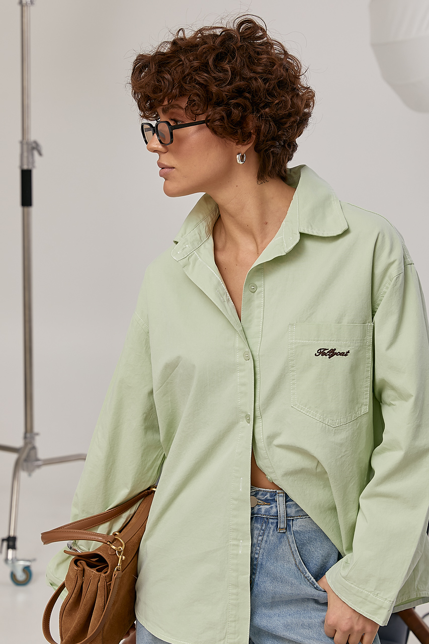 Котонова сорочка з накладною кишенею із написом  Ls-1673