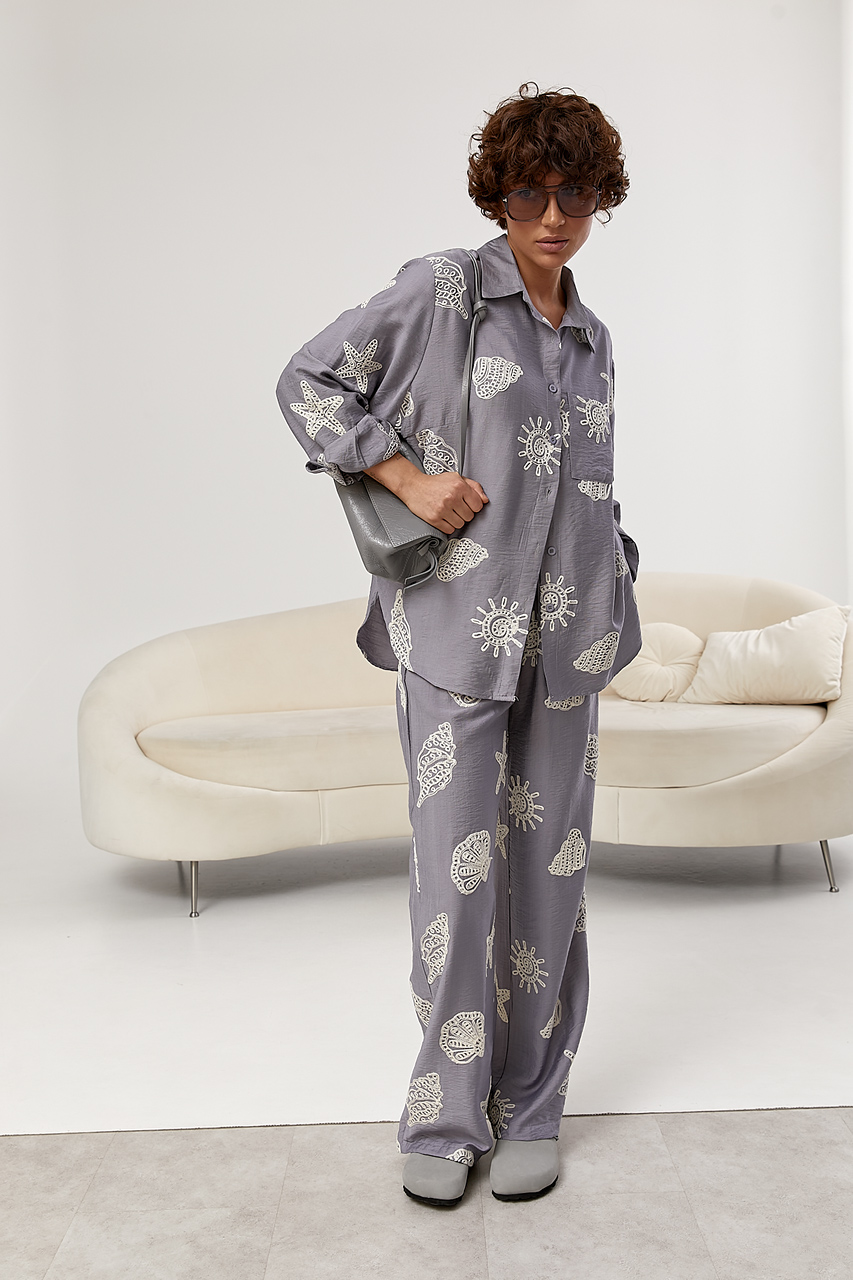 Костюм із сорочки та прямих штанів із пляжними мотивами  Ls-1676