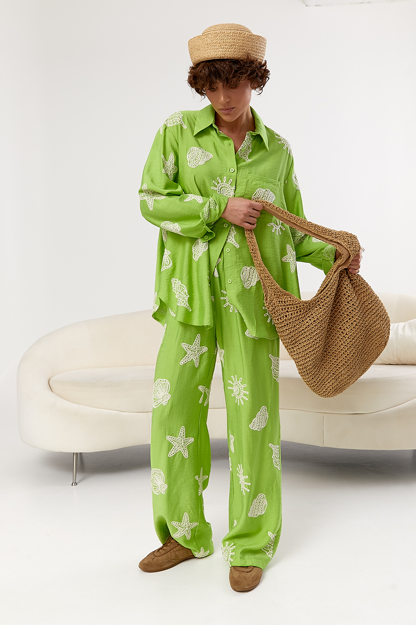 Костюм із сорочки та прямих штанів із пляжними мотивами  Ls-1677