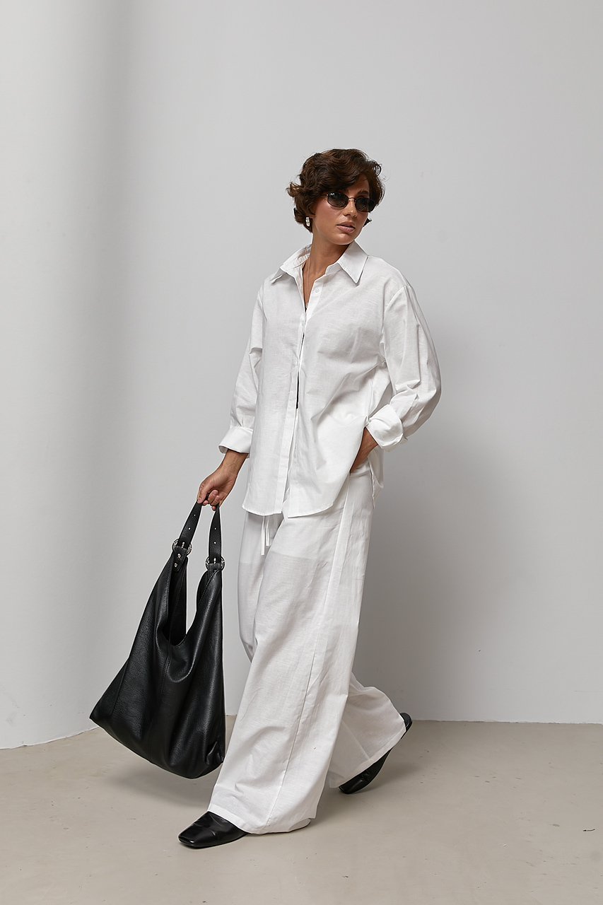 Лляний однотонний костюм із сорочки та штанів  Ls-1678