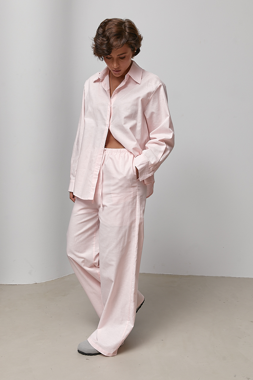 Лляний однотонний костюм із сорочки та штанів  Ls-1680