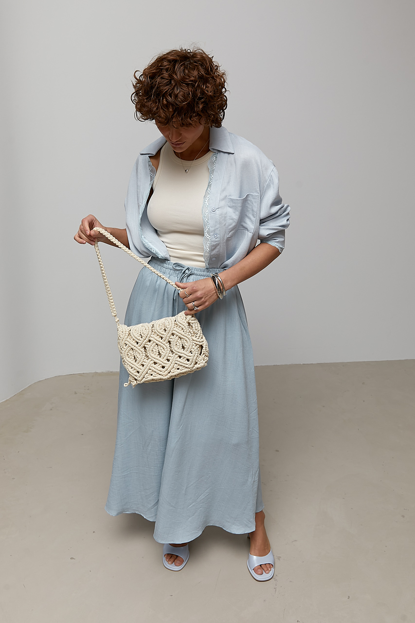 Вільний костюм із сорочки та пишної спідниці із мереживними вставками  Ls-1695