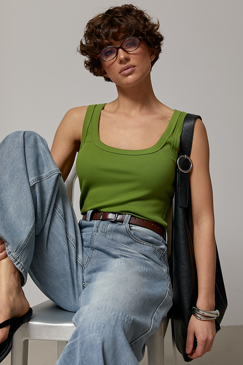 Довга однотонна майка в рубчик  Ls-1714