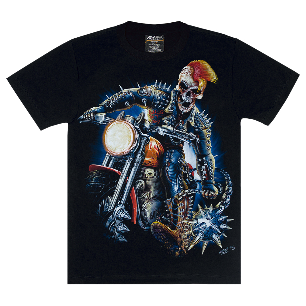 Футболка Скелет з кістенем на мотоциклі (світиться в темряві)  RW-22403