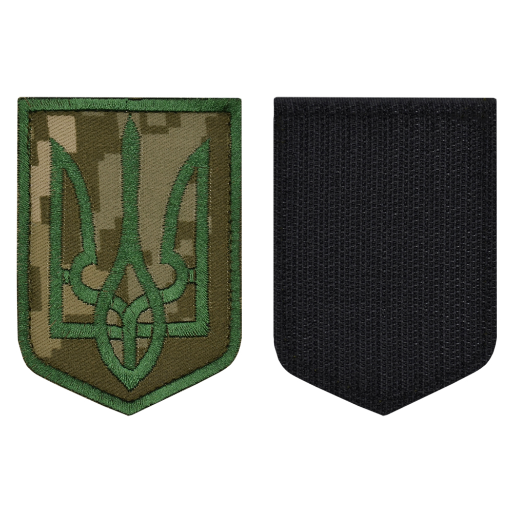 Нашивка на липучці Герб України (зелений Тризуб, піксельний камуфляж)  RW-21697