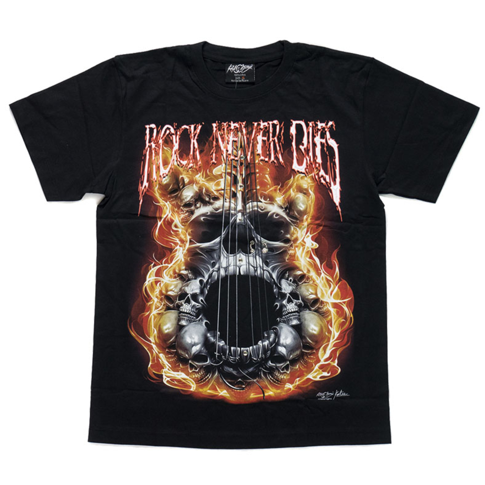 Футболка Череп-гитара "Rock Never Dies" (3D, светится в темноте)