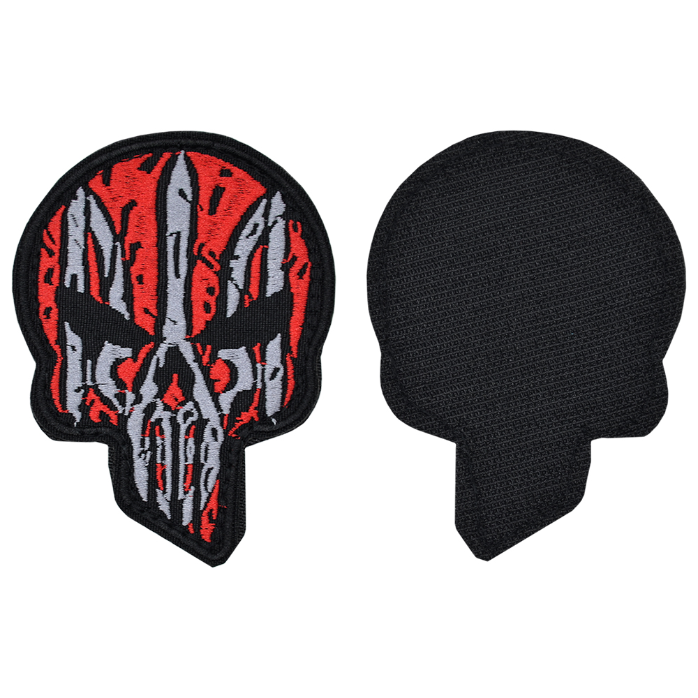 Нашивка на липучці Череп Punisher із Тризубом (червоно-сірий)