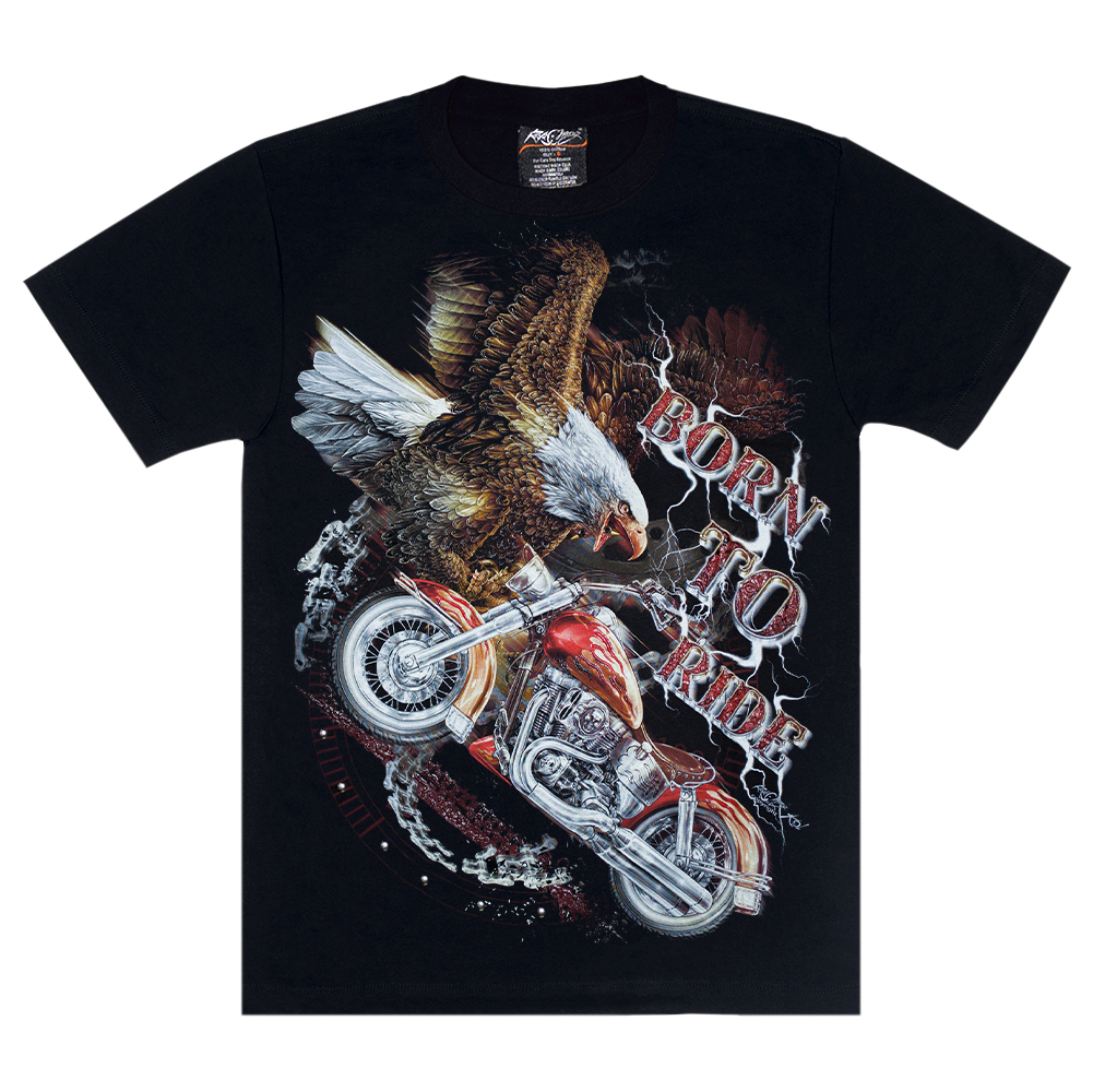 Футболка Born To Ride (eagle, moto, chain) (3D, світиться в темряві)