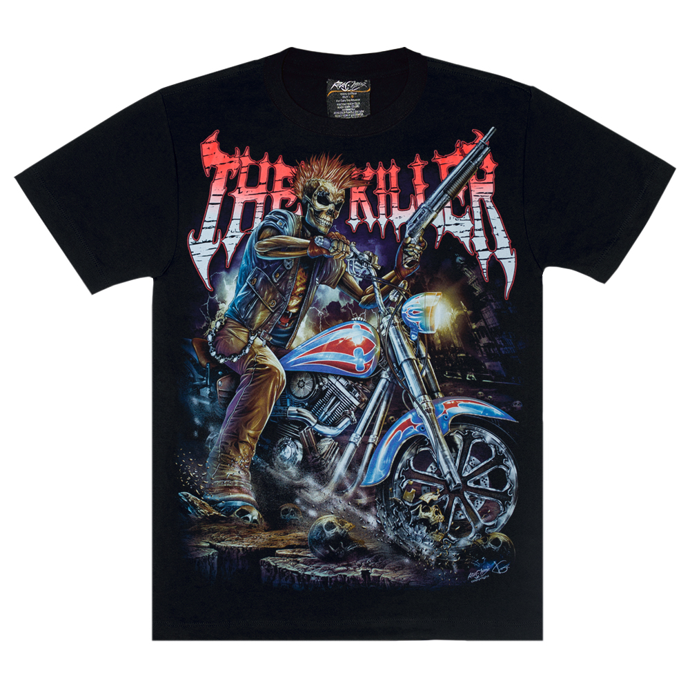 Футболка The Killer (скелет з дробовиком на мотоциклі) (світиться в темряві)