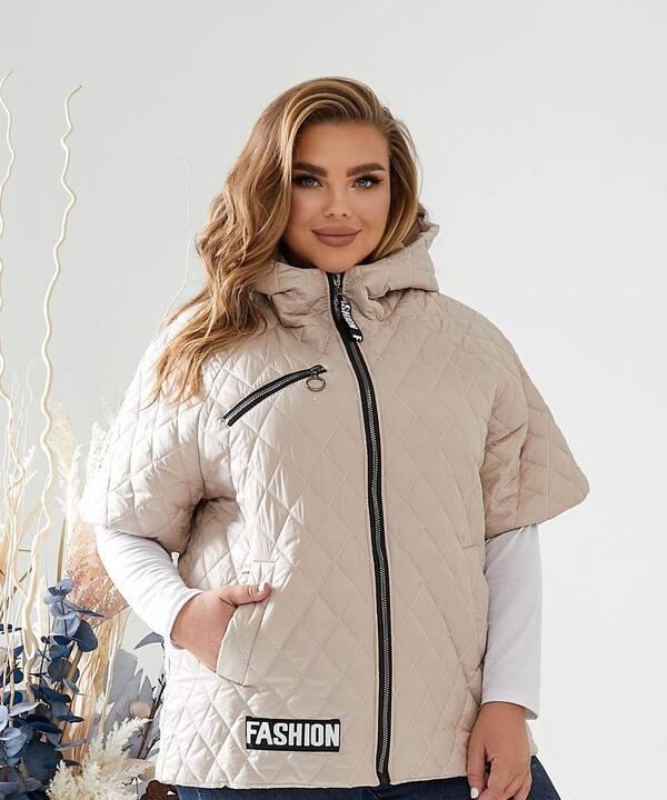 Жилетка женская утепленная стеганая с капюшоном из плащевки лаке на синтепоне 150 г/м²