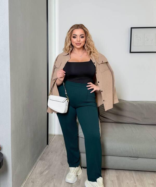 Брюки женские из креп-дайвинга с высокой посадкой и декоративной строчкой весенние