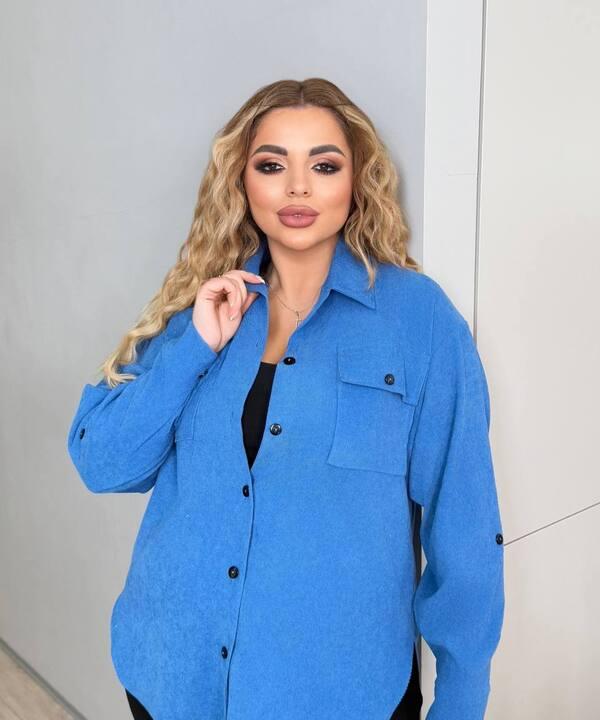 Рубашка женская из вельвета свободного кроя с регулируемыми рукавами весенняя