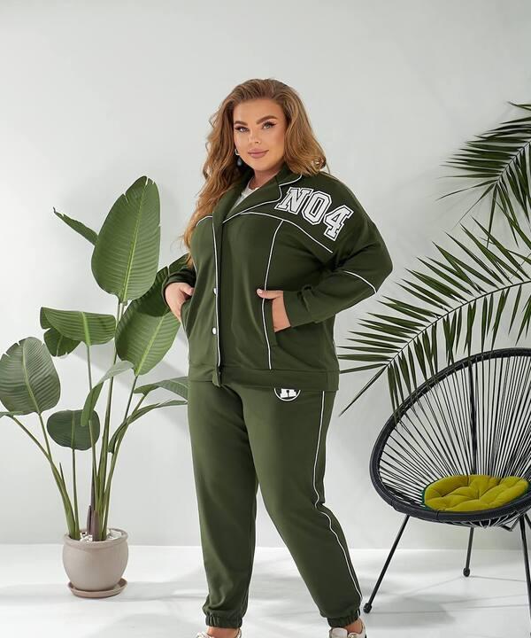 Костюм прогулочный женский из двунитки: кофта на кнопках и брюки весенний