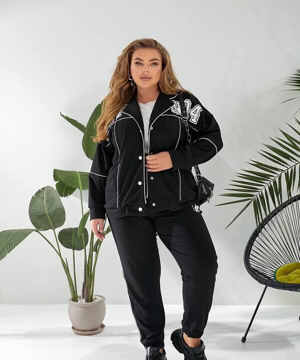 Костюм прогулочный женский из двунитки: кофта на кнопках и брюки весенний