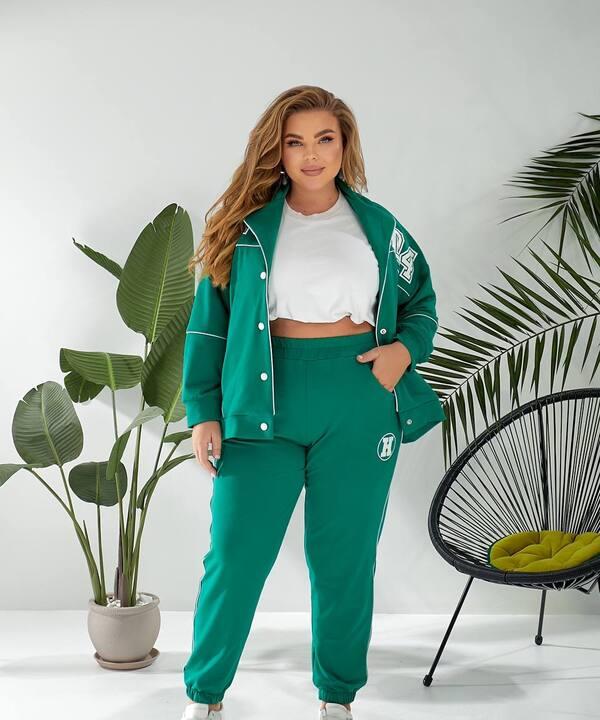 Костюм прогулочный женский из двунитки: кофта на кнопках и брюки весенний