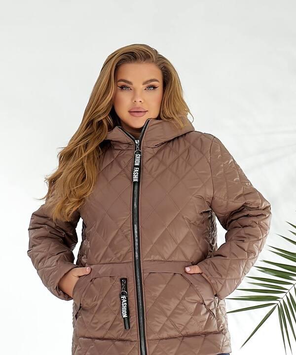 Куртка женская стёганая с капюшоном из плащевки Лаке на синтепоне весенняя