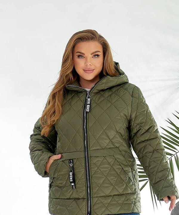 Куртка женская стёганая с капюшоном из плащевки Лаке на синтепоне весенняя