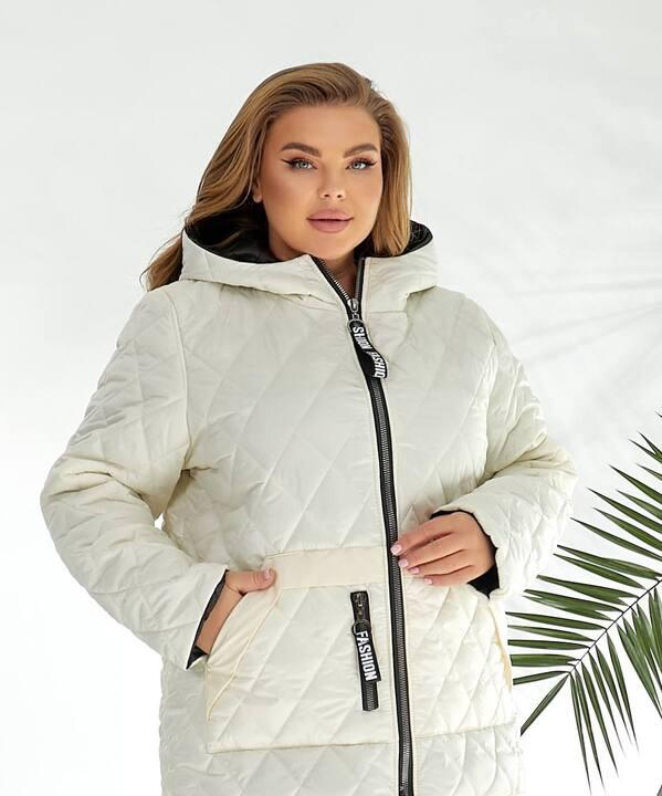 Куртка женская стёганая с капюшоном из плащевки Лаке на синтепоне весенняя