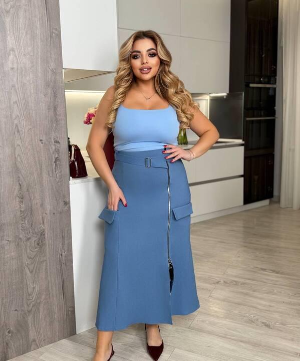 Юбка женская джинсовая с молнией по боковому шву весенняя