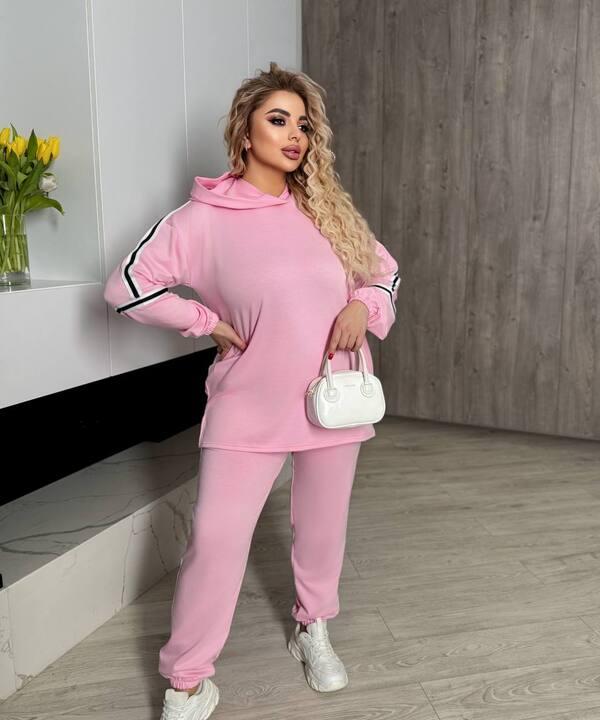 Костюм женский спортивный из двунитки с лампасами и капюшоном худи + штаны весенний