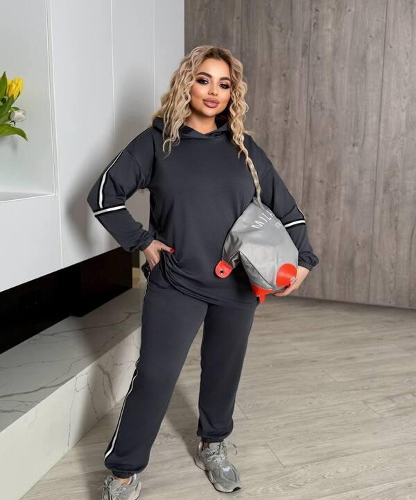 Костюм женский спортивный из двунитки с лампасами и капюшоном худи + штаны весенний