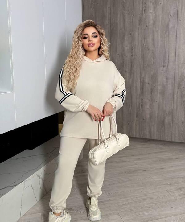 Костюм женский спортивный из двунитки с лампасами и капюшоном худи + штаны весенний