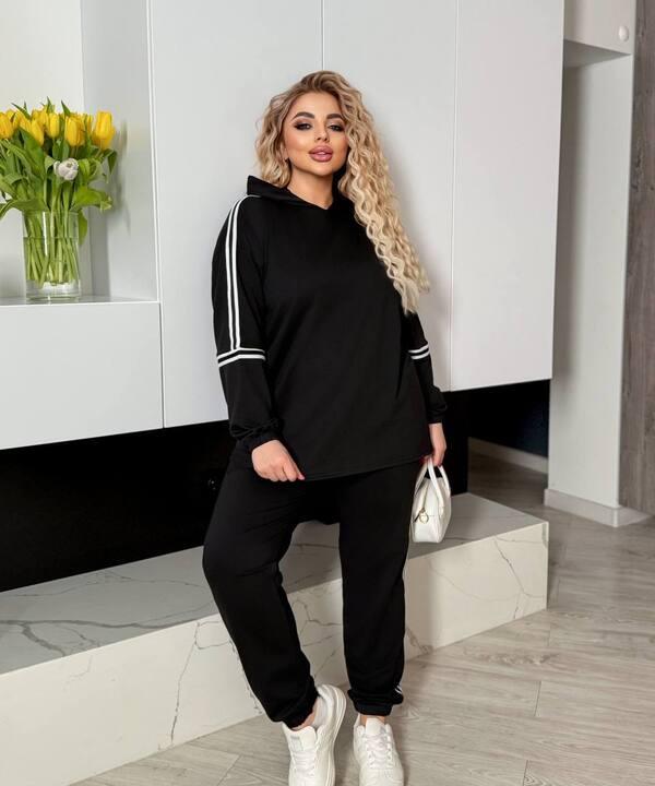 Костюм женский спортивный из двунитки с лампасами и капюшоном худи + штаны весенний