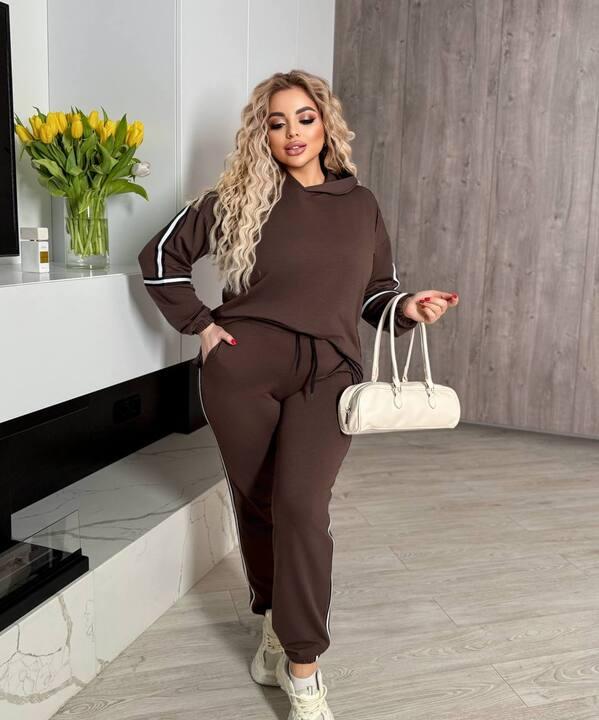 Костюм женский спортивный из двунитки с лампасами и капюшоном худи + штаны весенний