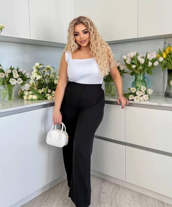 Брюки женские весенне-летние из турецкой креп-костюмки с высокой посадкой и карманами