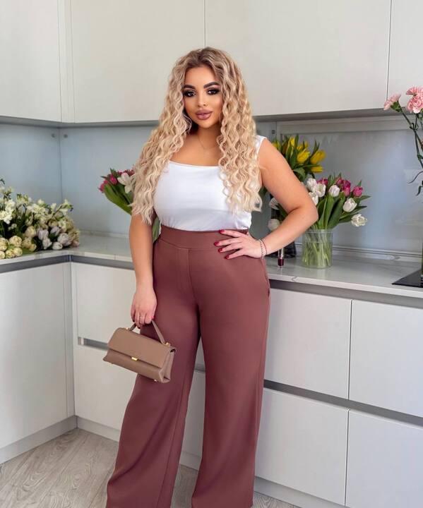 Брюки женские весенне-летние из турецкой креп-костюмки с высокой посадкой и карманами