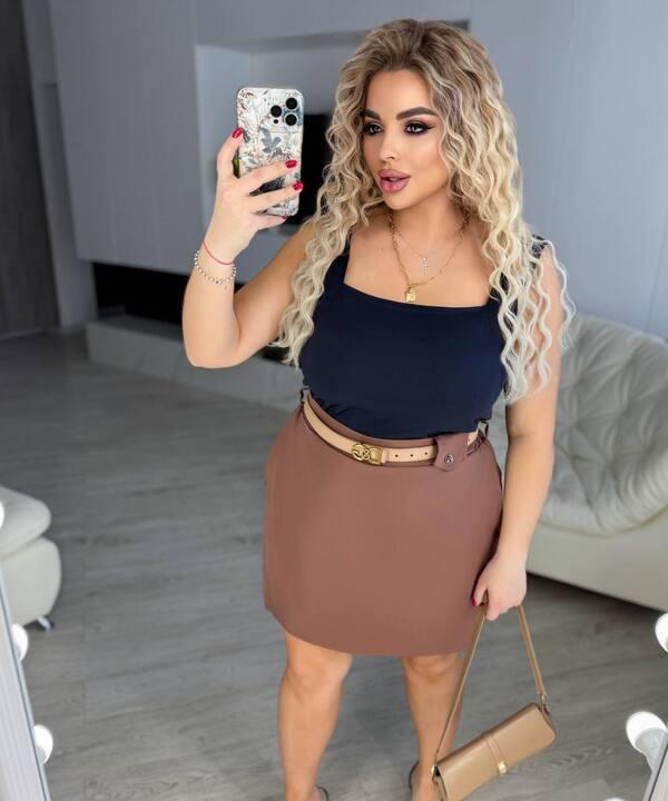 Шорты-юбка женские весенне-летние из турецкой креп-костюмки с высокой посадкой и поясом